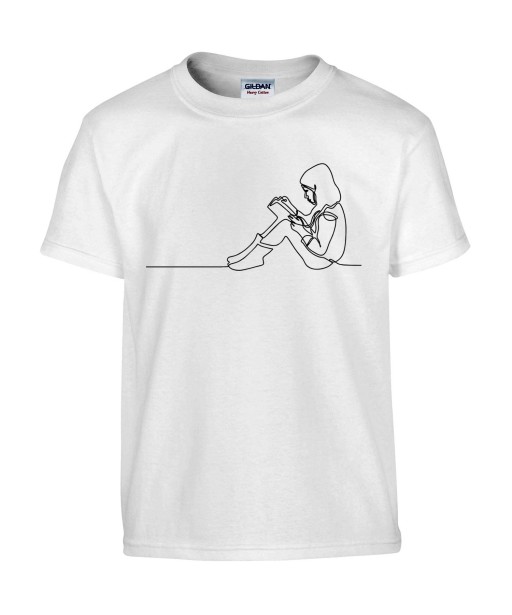 T-shirt Homme Ligne Enfant Lecture [Graphique, Design, Trait, Fille, Livre] T-shirt Manches Courtes, Col Rond