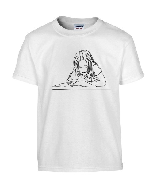 T-shirt Homme Ligne Fille Lecture [Graphique, Design, Trait, Livre] T-shirt Manches Courtes, Col Rond