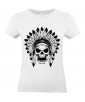 T-shirt Femme Tête de Mort Indien [Skull, Apache, Cheyenne, Western] T-shirt Manches Courtes, Col Rond