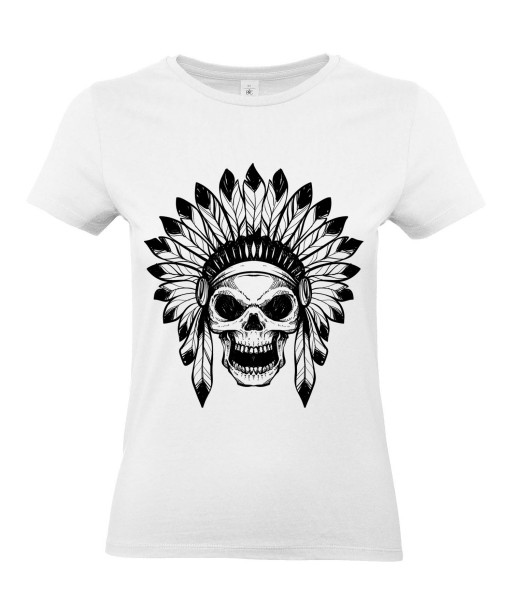 T-shirt Femme Tête de Mort Indien [Skull, Apache, Cheyenne, Western] T-shirt Manches Courtes, Col Rond
