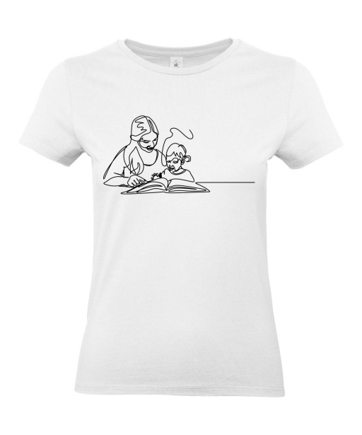 T-shirt Femme Ligne Devoirs [Graphique, Design, Trait, Maman, Fille, École, Livre] T-shirt Manches Courtes, Col Rond