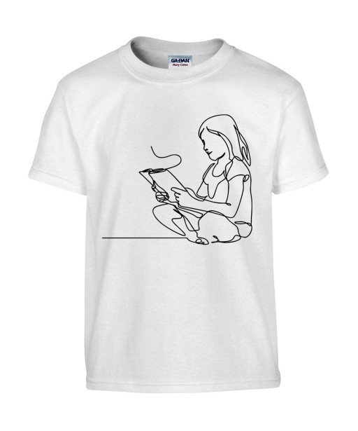 T-shirt Homme Ligne Enfant Fille Lecture [Graphique, Design, Trait, Livre] T-shirt Manches Courtes, Col Rond