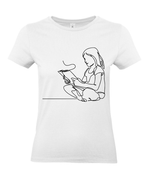 T-shirt Femme Ligne Enfant Fille Lecture [Graphique, Design, Trait, Livre] T-shirt Manches Courtes, Col Rond