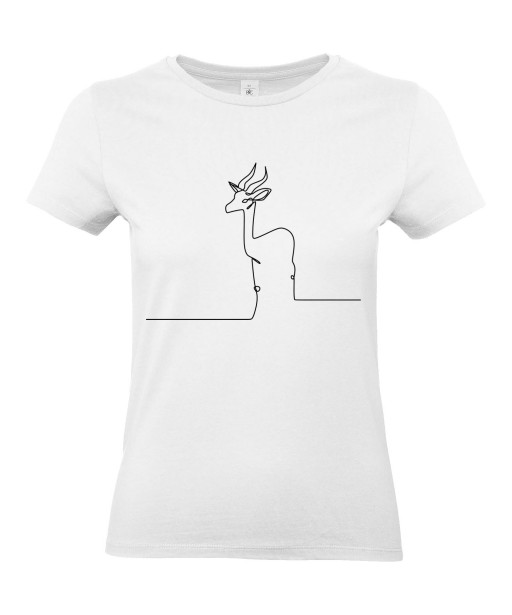 T-shirt Femme Ligne Gazelle [Graphique, Design, Ligne, Trait, Animaux, Savane] T-shirt Manches Courtes, Col Rond