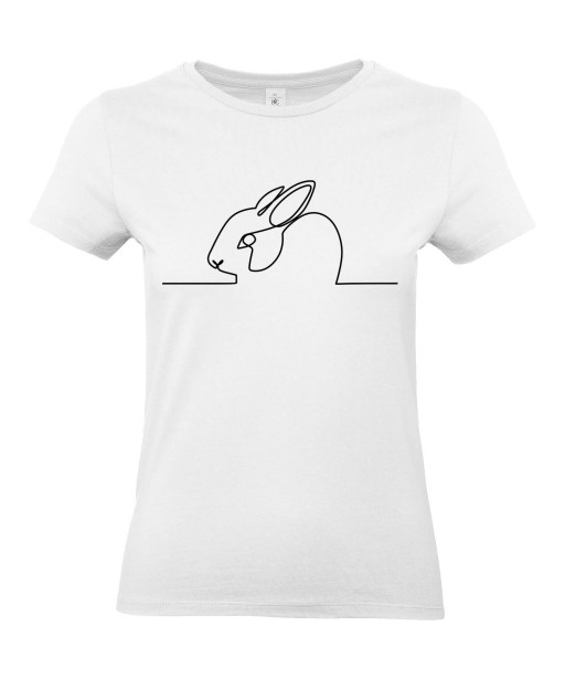 T-shirt Femme Ligne Lapin [Graphique, Design, Ligne, Trait Cute, Mignon, Animaux] T-shirt Manches Courtes, Col Rond