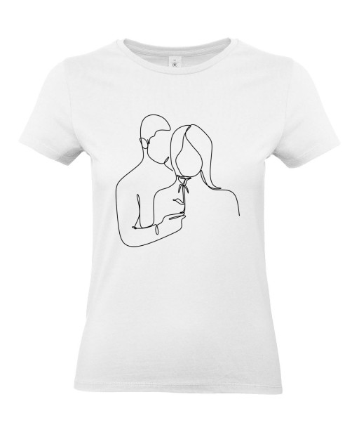 T-shirt Femme Ligne Couple Rose [Graphique, Design, Trait, Mariage, Romantique, Amour, Love, Fleur, Nature] T-shirt Manches Courtes, Col Rond