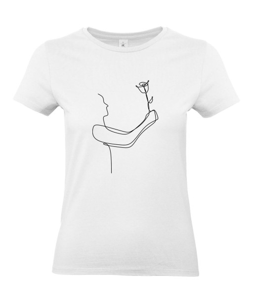 T-shirt Femme Ligne Demande en Mariage [Graphique, Design, Trait, Rose, Romantique, Amour, Love, Fleur, Nature] T-shirt Manches Courtes, Col Rond