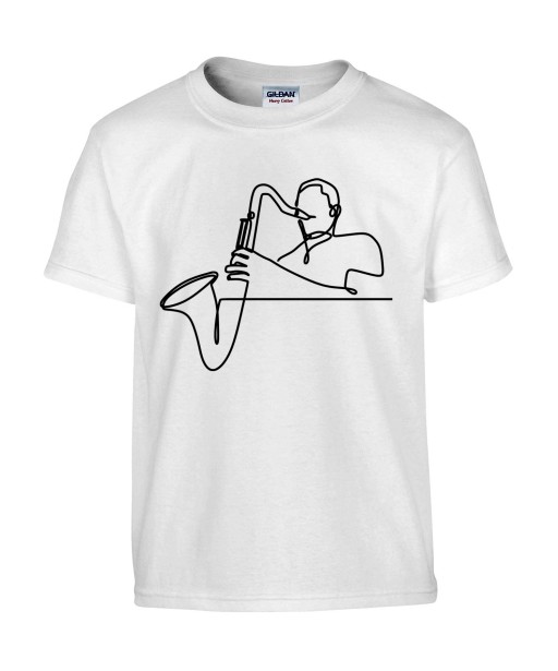 T-shirt Homme Ligne Saxophoniste [Graphique, Design, Trait, Musique, Jazz, Saxophone] T-shirt Manches Courtes, Col Rond