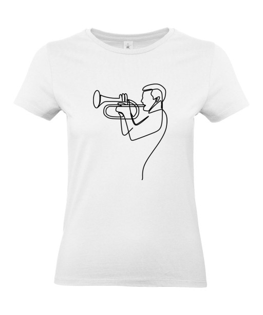 T-shirt Femme à manches courtes et col rond avec imprimé Ligne Trompette, Graphique, Design, Trait, Musique et Jazz.