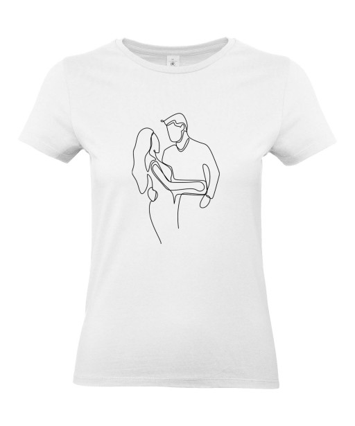 T-shirt Femme Ligne Couple Amoureux [Graphique, Design, Trait, Mariage, Romantique, Amour, Love] T-shirt Manches Courtes, Col Rond