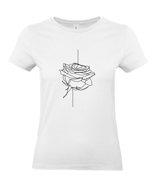 T-shirt Femme Ligne Bouton de Rose [Graphique, Design, Trait, Romantique, Amour, Love, Fleur, Nature] T-shirt Manches Courtes, Col Rond