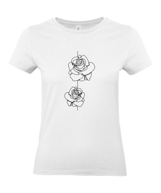 T-shirt Femme Ligne Deux Rose [Graphique, Design, Trait, Romantique, Amour, Love, Fleur, Nature] T-shirt Manches Courtes, Col Rond