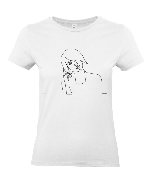 T-shirt Femme Ligne Femme Pensive [Graphique, Design, Trait] T-shirt Manches Courtes, Col Rond
