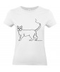 T-shirt Femme Ligne Chat [Graphique, Design, Trait, Animaux] T-shirt Manches Courtes, Col Rond