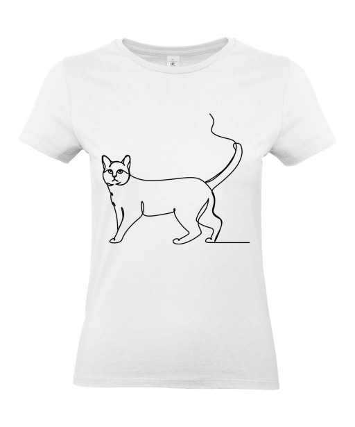 T-shirt Femme Ligne Chat [Graphique, Design, Trait, Animaux] T-shirt Manches Courtes, Col Rond