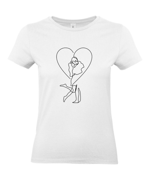 T-shirt Femme Ligne Couple Coeur [Graphique, Design, Trait, Couple, Romantique, Amour, Love] T-shirt Manches Courtes, Col Rond