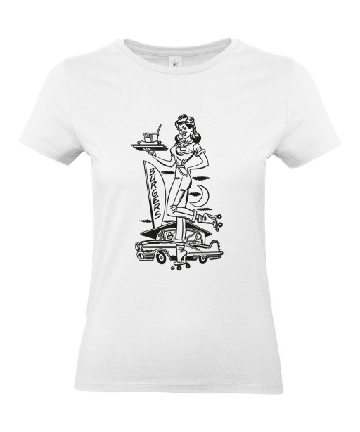 T-shirt Femme Pin-Up Serveuse [Rétro, Burgers, Vintage, Sexy] T-shirt Manches Courtes, Col Rond