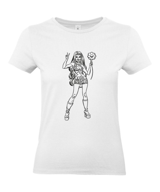 T-shirt Femme Pin-Up Hippie [Rétro, Peace, Love, Fleur, Nature, Vintage, Sexy] T-shirt Manches Courtes, Col Rond