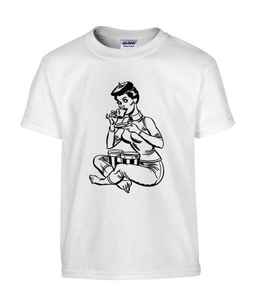 T-shirt Homme Pin-Up Tailleur [Rétro, Bourgeoise, Café, Thé, Vintage, Sexy] T-shirt Manches Courtes, Col Rond