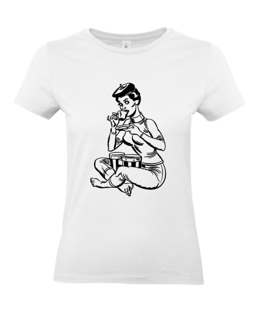 T-shirt Femme Pin-Up Tailleur [Rétro, Bourgeoise, Café, Thé, Vintage, Sexy] T-shirt Manches Courtes, Col Rond