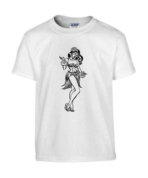 T-shirt Homme Pin-Up Vahiné [Rétro, Hawaii, Polynésie, Taihiti, Vintage, Sexy] T-shirt Manches Courtes, Col Rond