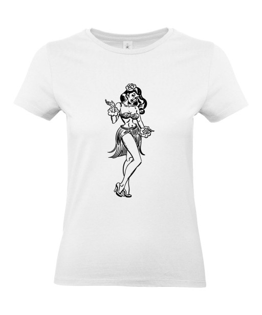 T-shirt Femme Pin-Up Vahiné [Rétro, Hawaii, Polynésie, Taihiti, Vintage, Sexy] T-shirt Manches Courtes, Col Rond