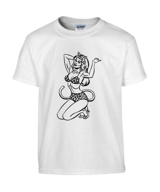 T-shirt Homme Pin-Up Léopard [Rétro, Vintage, Sexy, Coquin] T-shirt Manches Courtes, Col Rond