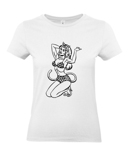 T-shirt Femme Pin-Up Léopard [Rétro, Vintage, Sexy, Coquin] T-shirt Manches Courtes, Col Rond
