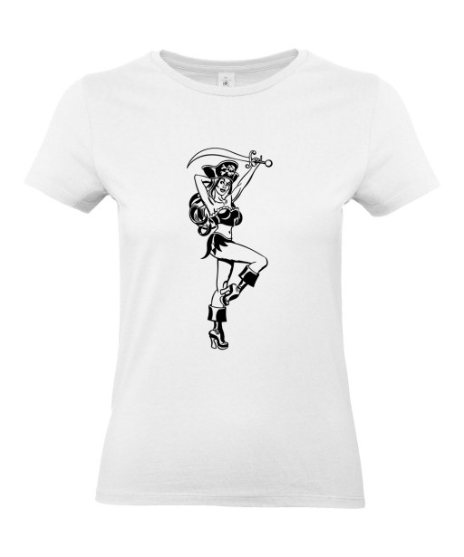 T-shirt Femme Pin-Up Pirate [Rétro, Sabre, Bottes, Vintage, Sexy] T-shirt Manches Courtes, Col Rond