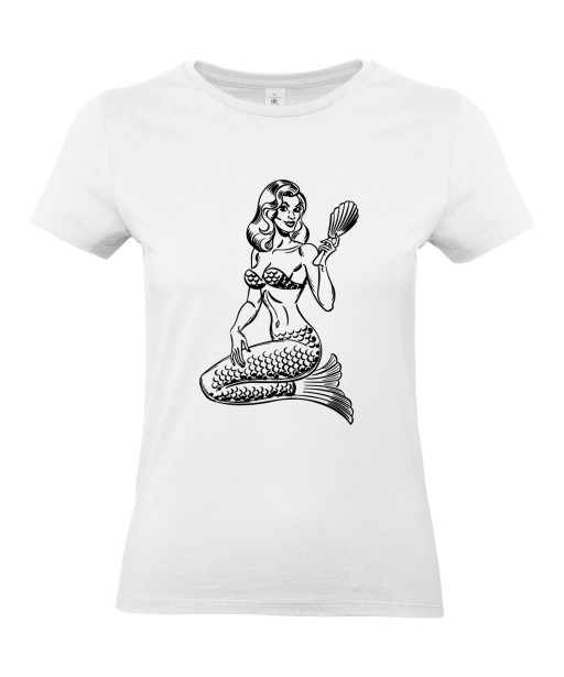 T-shirt Femme Pin-Up Sirène [Rétro, Mer, Poisson, Vintage, Sexy] T-shirt Manches Courtes, Col Rond