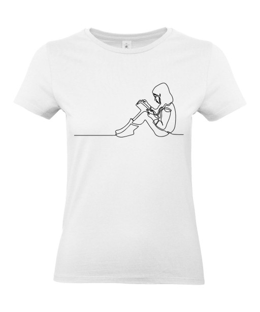 T-shirt Femme Ligne Enfant Lecture [Graphique, Design, Trait, Fille, Livre] T-shirt Manches Courtes, Col Rond