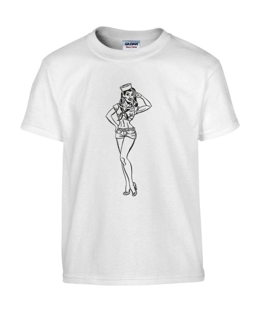 T-shirt Homme Pin-Up Hotesse de l'Air [Rétro, Avion, Voyage, Vintage, Sexy] T-shirt Manches Courtes, Col Rond