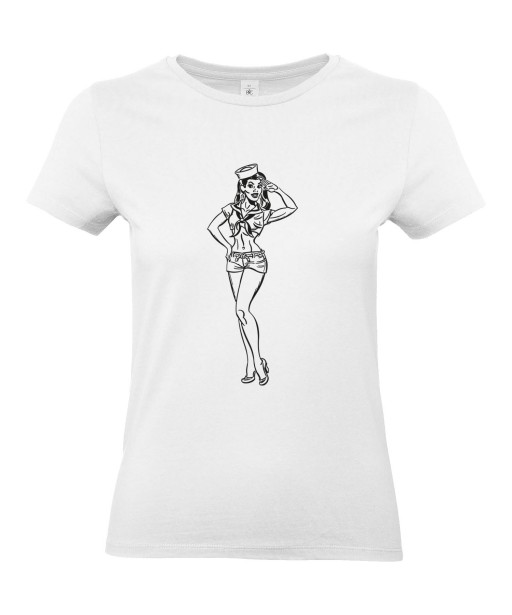 T-shirt Femme Pin-Up Hotesse de l'Air [Rétro, Avion, Voyage, Vintage, Sexy] T-shirt Manches Courtes, Col Rond