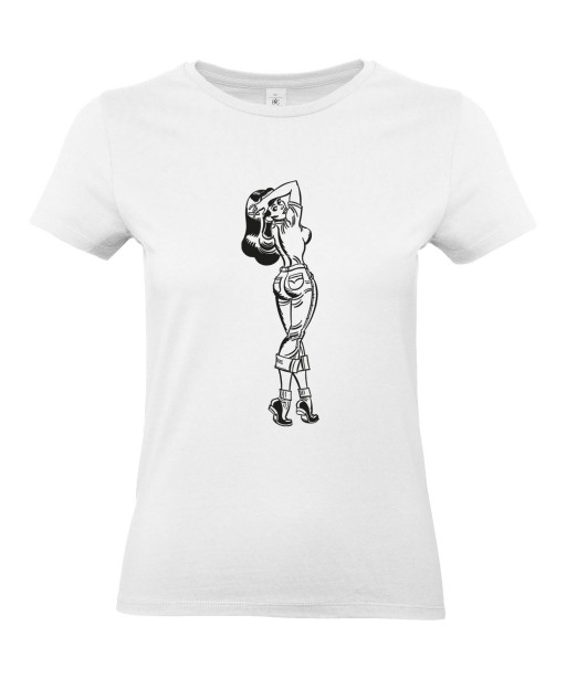 T-shirt Femme Pin-Up Jeans [Rétro, Vintage, Sexy] T-shirt Manches Courtes, Col Rond