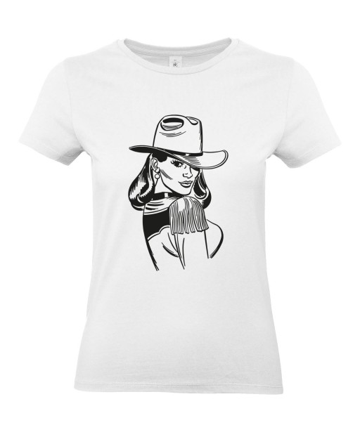 T-shirt Femme Pin-Up Cowgirl [Rétro, Chapeau, Western, Vintage, Sexy] T-shirt Manches Courtes, Col Rond