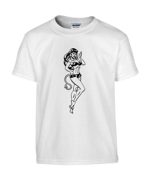 T-shirt Homme Pin-Up Diable [Rétro, Coquin, Diablesse, Vintage, Sexy] T-shirt Manches Courtes, Col Rond