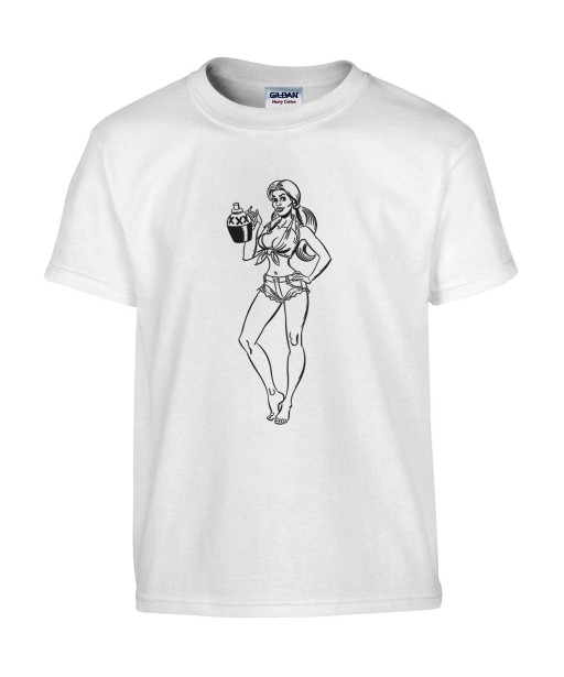 T-shirt Homme Pin-Up Alcool [Rétro, Serveuse, Rhum, Bière, Vintage, Sexy] T-shirt Manches Courtes, Col Rond