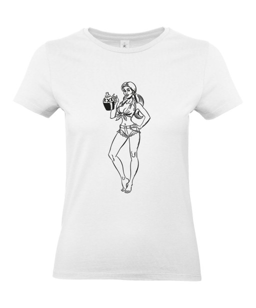 T-shirt Femme Pin-Up Alcool [Rétro, Serveuse, Rhum, Bière, Vintage, Sexy] T-shirt Manches Courtes, Col Rond