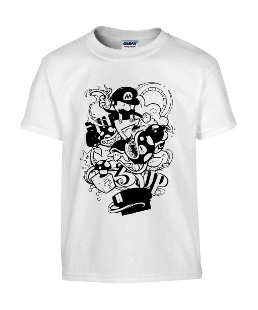 T-shirt Homme Geek Mario Bros [Jeux Vidéos, Gamer, Parodie, Nintendo, Level Up] T-shirt Manches Courtes, Col Rond
