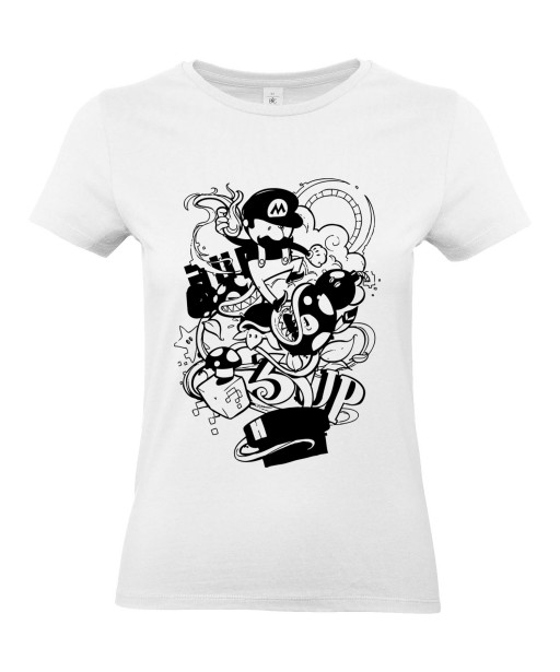 T-shirt Femme Geek Mario Bros [Jeux Vidéos, Gamer, Parodie, Nintendo, Level Up] T-shirt Manches Courtes, Col Rond