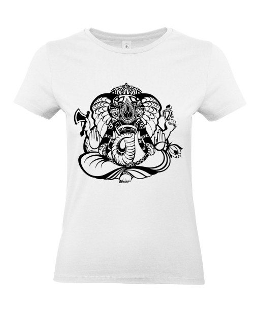 T-shirt Femme Tattoo Ganesh [Tatouage, Religion, Yoga, Spirituel, Élephant, Dieu] T-shirt Manches Courtes, Col Rond