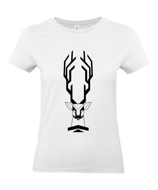 T-shirt Femme Tattoo Géométrique Cerf [Tatouage, Animaux, Design, Graphique, Nature] T-shirt Manches Courtes, Col Rond