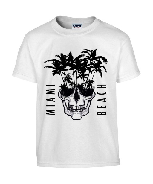 T-shirt Homme Tête de Mort Miami [Skull, Graphique, Design, Beach, Summer] T-shirt Manches Courtes, Col Rond