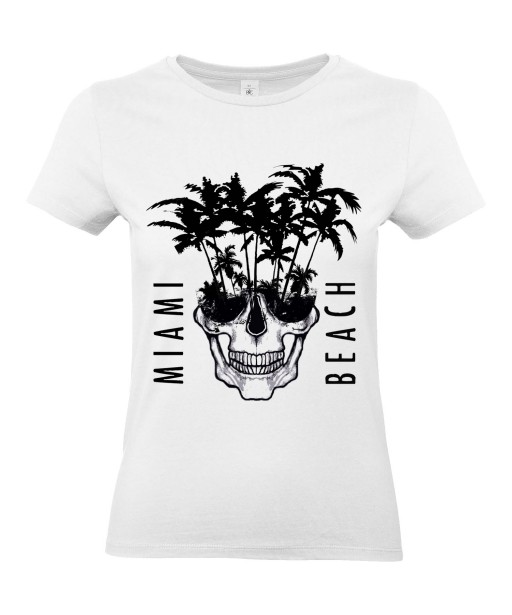 T-shirt Femme Tête de Mort Miami [Skull, Graphique, Design, Beach, Summer] T-shirt Manches Courtes, Col Rond